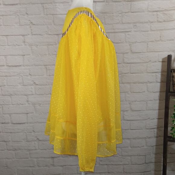 ML Finders Keepers Aspen Yellow Gold Oversized Dot Sheer Belle Top Blouse NWT S - Picture 7 of 11